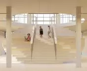 projekt odbudowy zniszczonej szkoły w Zełenym Haju, widok na klatkę schodową