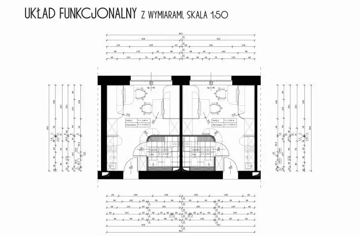 Functional layout of living space with dimensions