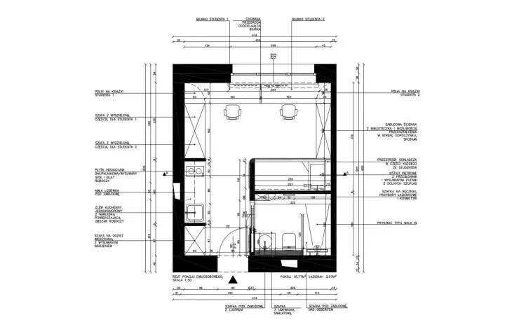 double room - projection with functional layout 