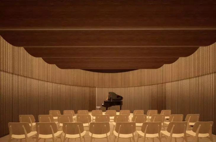 The center of the pavilion is an intimate performance hall - a symbol of culture and identity