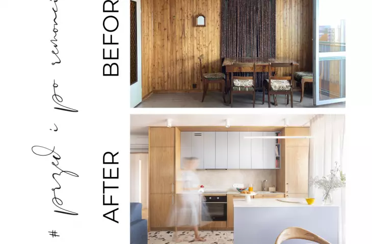 View of the apartment before and after renovation 