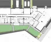 first floor plan with landscaping