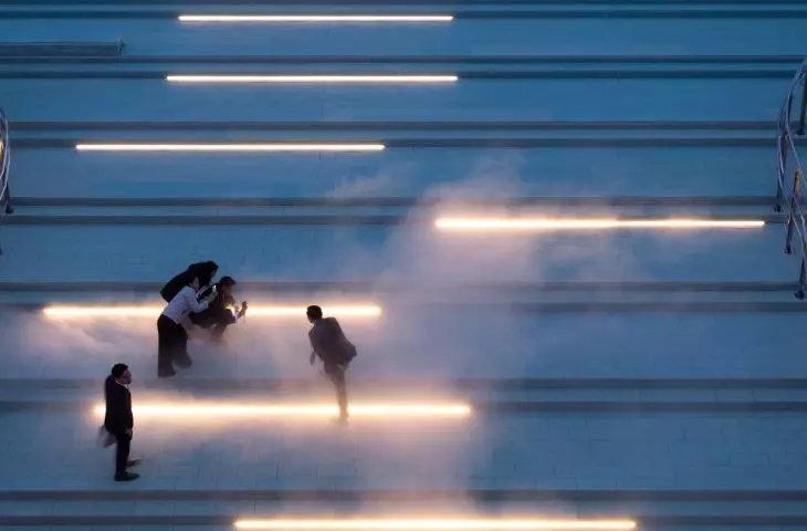 Spain's pavilion at Expo 2025 in Osaka - stairs leading to the interior of the building 