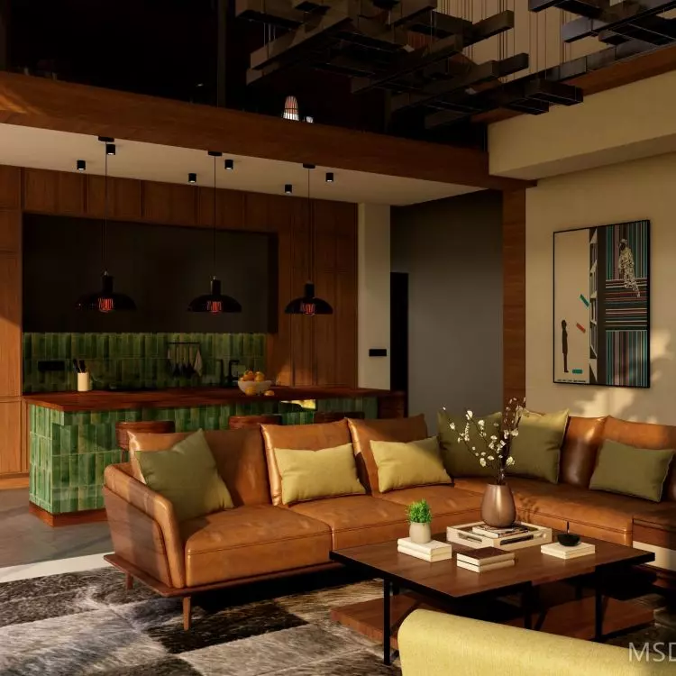 Mid-century modern style kitchen with glazed tiles and wooden cabinetry - elegance and functionality in one