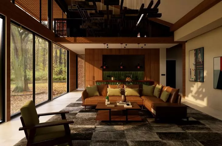 Stylish combination of deep green with natural wood - a classic that never goes out of fashion