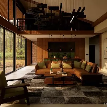 Stylish combination of deep green with natural wood - a classic that never goes out of fashion