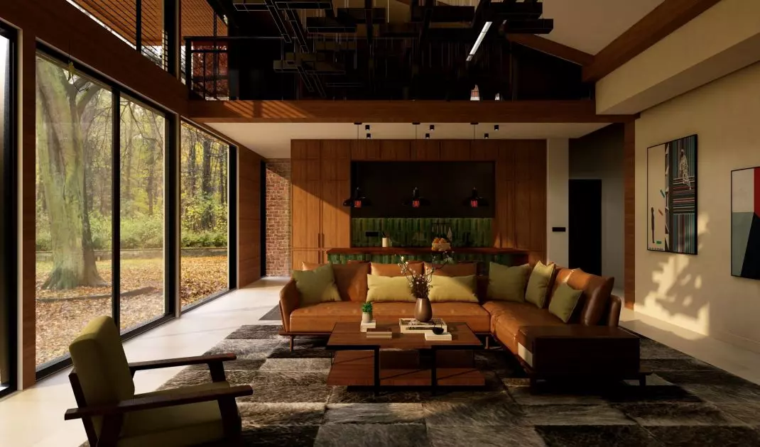 Stylish combination of deep green with natural wood - a classic that never goes out of fashion