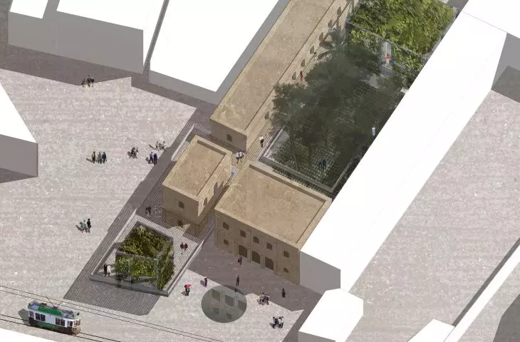 Naples tourist center, green courtyard