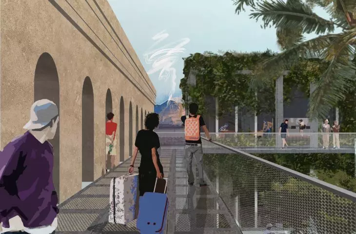 Naples tourist center, view of Vesuvius