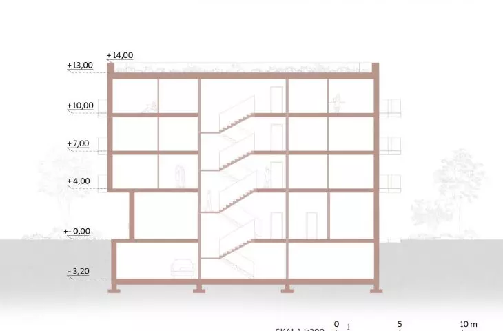 cross-section of the residential building