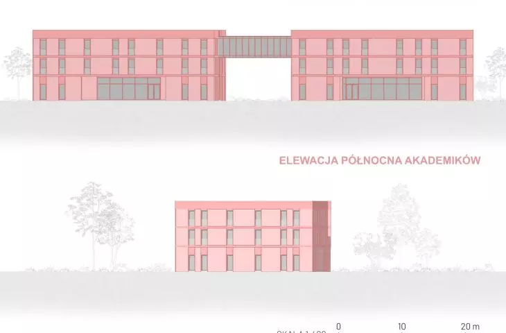 dormitories - west and north elevations