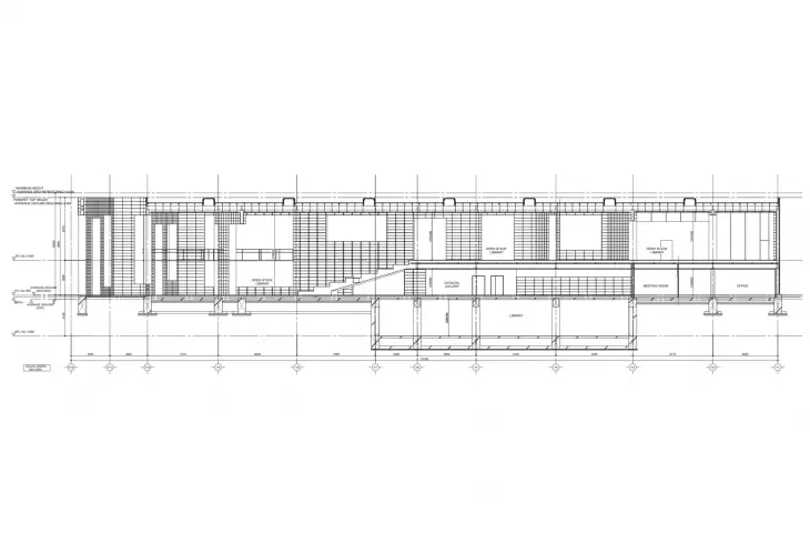 Library at Musashino Academy of Fine Arts - longitudinal section 