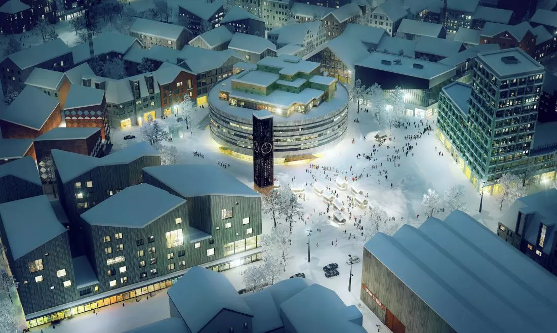 Nowa Kiruna projektu
White Arkitekter – plac centralny w zimie © White Arkitekter