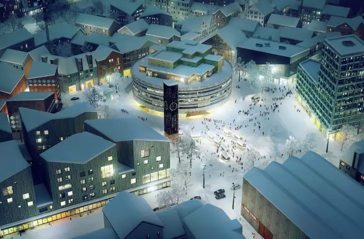 New Kiruna designed by White Arkitekter - central square in winter