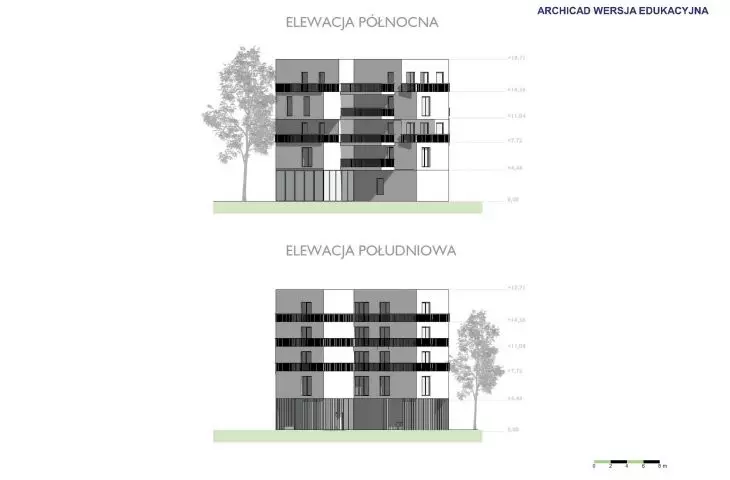 elewacje: północna i południowa