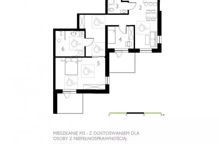 układ bazowych modułów mieszkań dla osób z niepełnosprawnością
