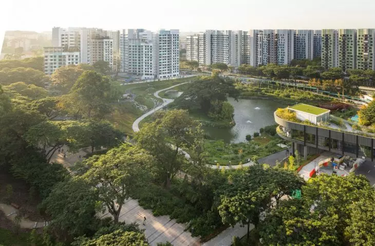 An aerial view of Bidadari Park in Singapore