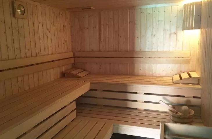 The sauna is located on the first floor of the house