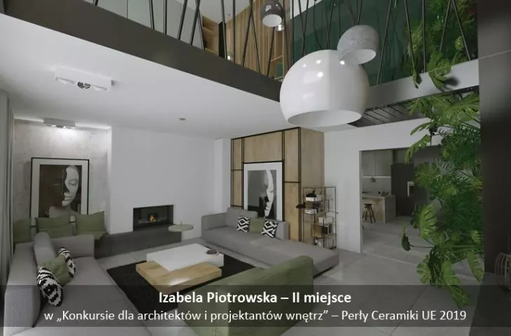 II miejsce, wizualizacja salonu i antresoli