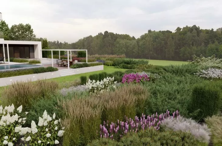 The garden was planned in layers, using natural slopes