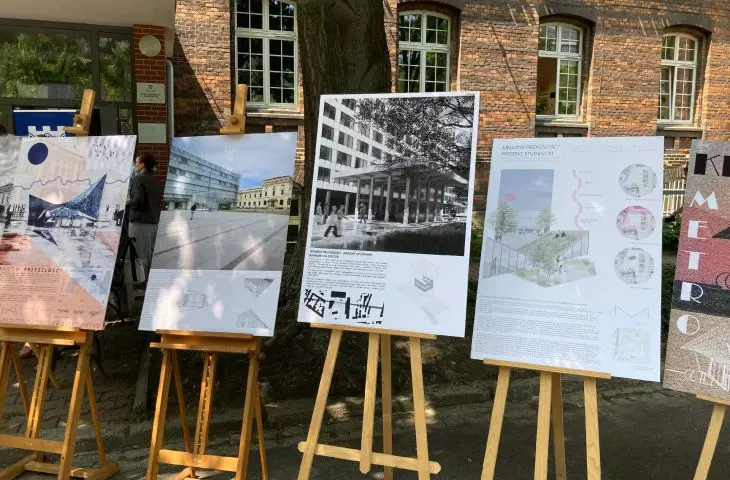 prace nagrodzone i wyróżnione w konkursie na poster ilustrujący wizję wejścia do stacji metra „Dworzec Główny” w Krakowie