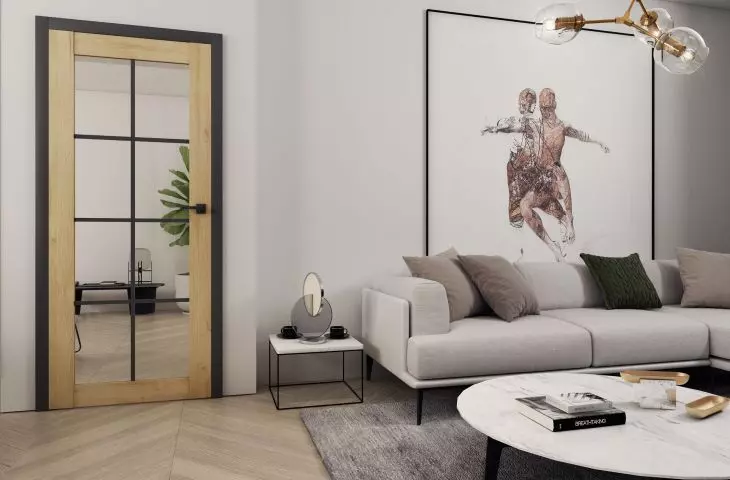 The Loft collection of flushless doors was created for lovers of simple lines and minimalism. The Loft 20 model is distinguished by a delicate black application painted on the glass.