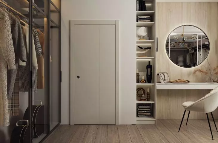 Drzwi łamane z ościeżnicą bezprzylgową V-retto w modnym kolorze cashmere to połączenie funkcjonalności i minimalistycznego wyglądu, dzięki czemu wnętrze zachowuje spójność i harmonię.