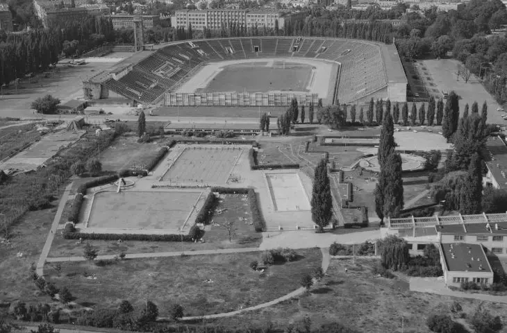 View of the Skra sports complex in the 1980s