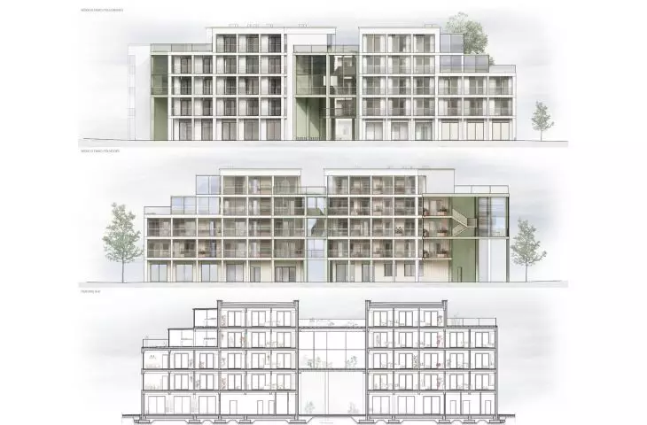 view of the north and south elevations, cross-section B-B