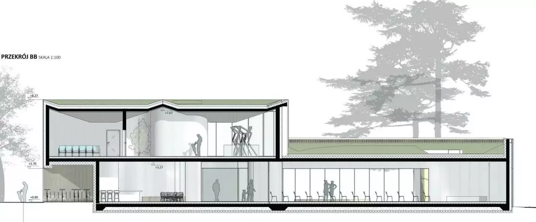 Centrum Inicjatyw Kulturalnych w Komorowie - przekrój bryły