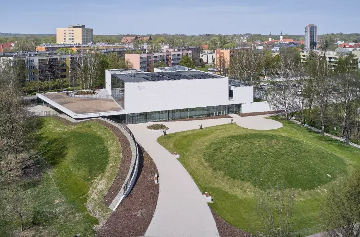 hills were created around the building during construction, space to play or spend time