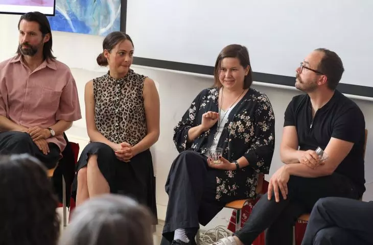 na zdjęciu twórcy wystawy, od lewej: Maciej Siuda, Katarzyna Przezwańska, Aleksandra Kędziorek i Krzysztof Maniak