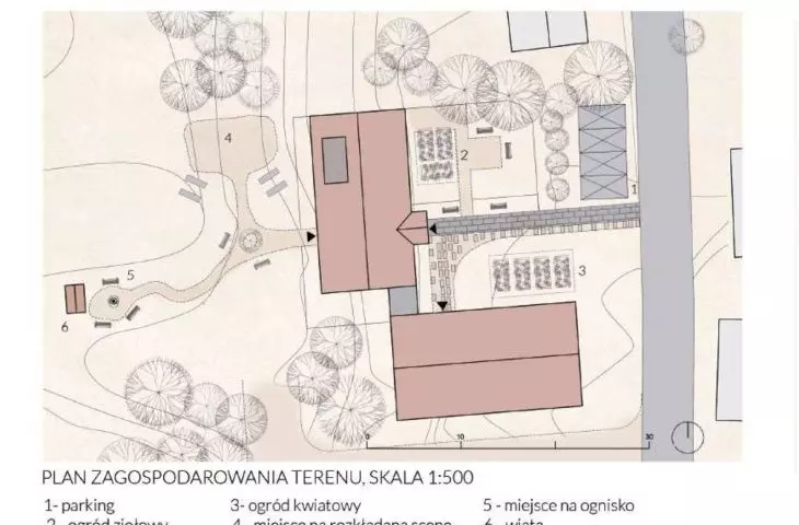Adaptacja i rozbudowa warmińskiej stodoły - plan zagospodarowania terenu