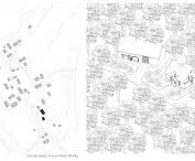 Warsztat ciesielski i dom mieszkalny - schwarzplan i aksonometria