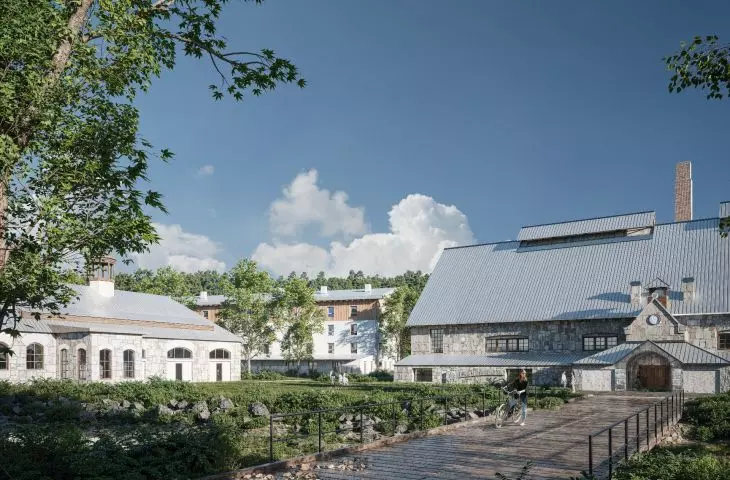 The building on the left will house a museum and on the right a conference space