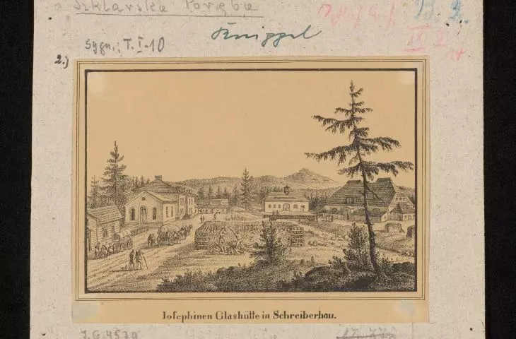 engraving depicting the Josephine glassworks in Szklarska Poreba
