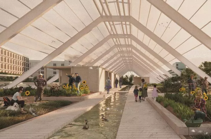 visualization showing a proposal to convert this structure into a facility with exhibition and service functions