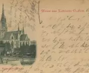 Pocztówka z końca XIX wieku z widokiem na Kościół Mariacki w Katowicach