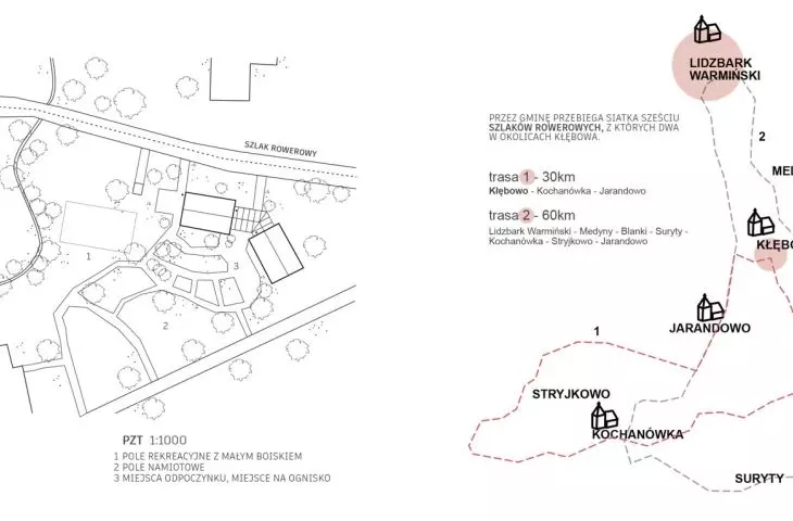 plan zagospodarowania terenu i schemat szlaków rowerowych