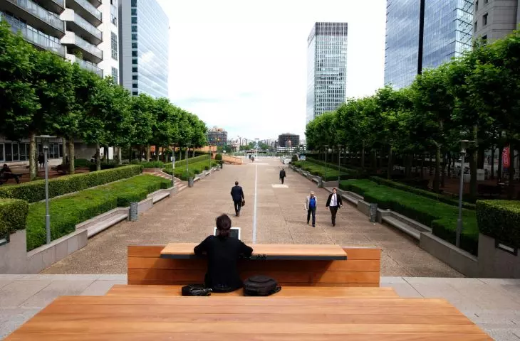 work and rest platforms in La Défense, Paris, France