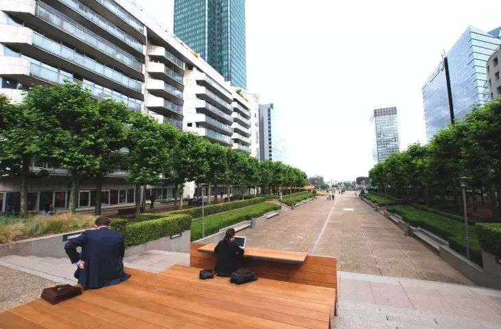 work and rest platforms in La Défense, Paris, France