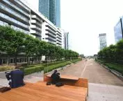 work and rest platforms in La Défense, Paris, France