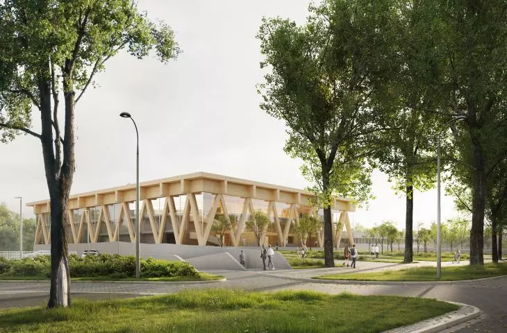 The building, which will serve as an arena and convention center, will stand at 12 Zwycięstwa Avenue in Gdansk on the site of the Academic Sports Center of the Gdansk University of Technology.