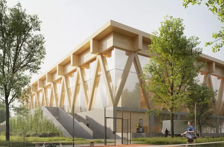 The building, which will serve as an arena and convention center, will stand at 12 Zwycięstwa Avenue in Gdansk on the site of the Academic Sports Center of the Gdansk University of Technology.