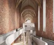 view from the chancel ramp into the exhibition space