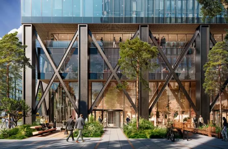 visualization; the ground floor of the glass skyscrapers is decorated and visually opened up by distinctive 