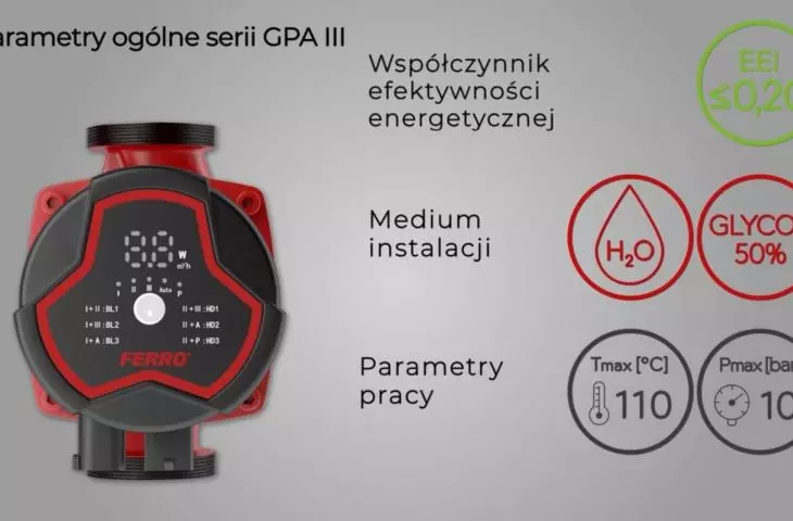 Pompa obiegowa Ferro GPA III.	Pompa obiegowa Ferro GPA III