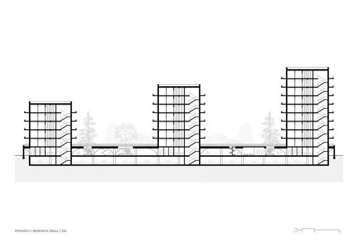 cross-section I-I of the office building