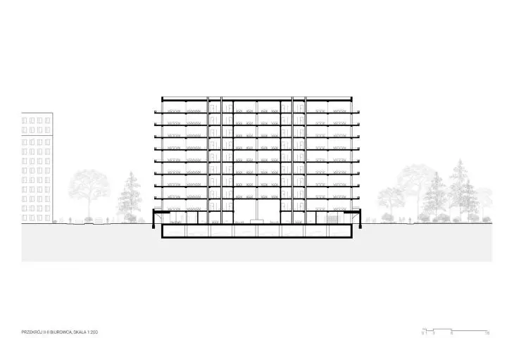 cross-section II-II of the office building
