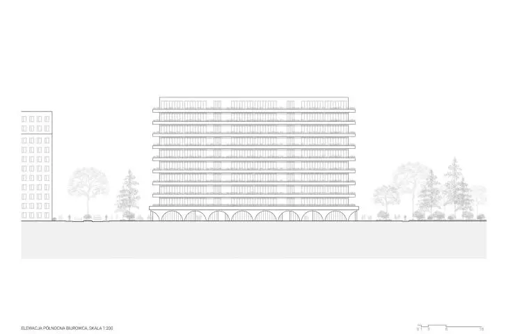 north elevation of the office building